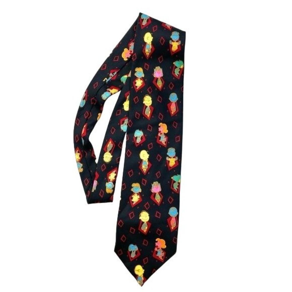 Peanuts Necktie Multicolor Peanuts Gang Red Diamonds Black United Features